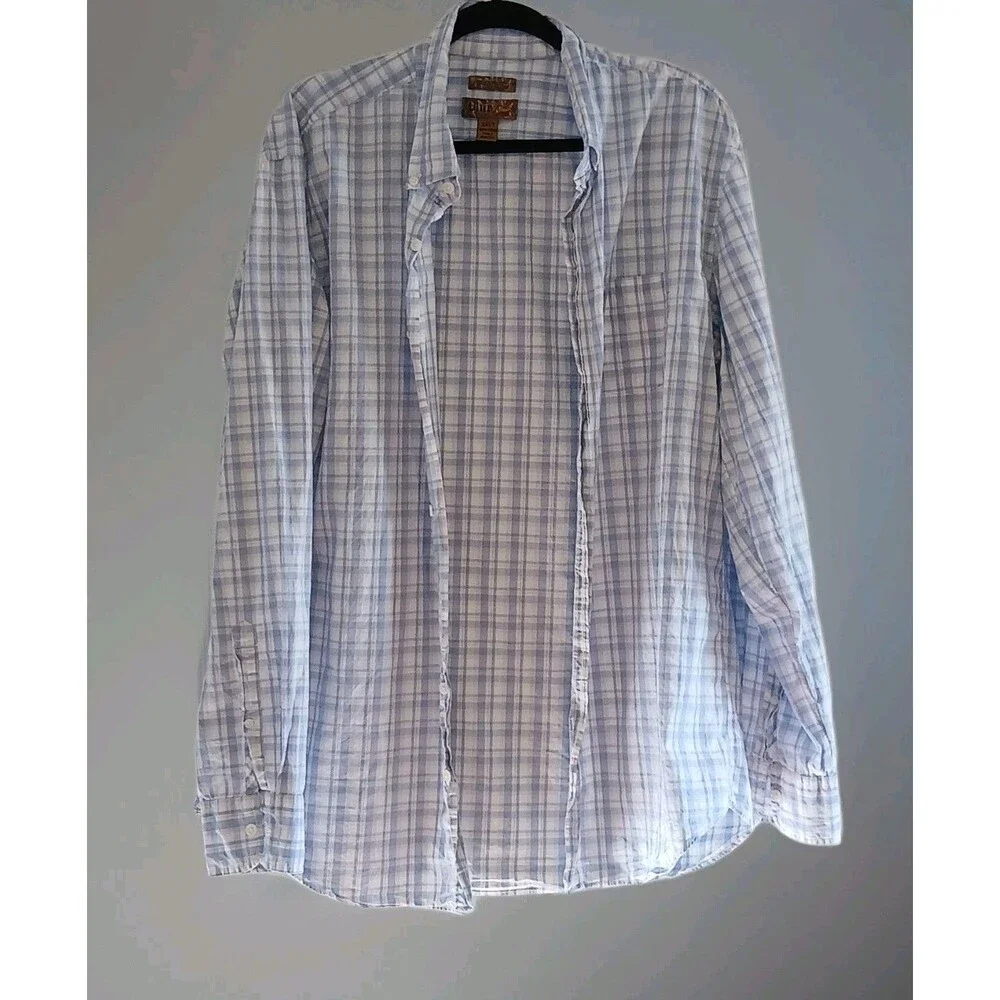 Pronto Uomo Mens Blue/White Plaid Shirt 2XL 100% Cotton Long Sleeve Button-Down